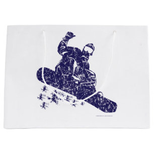 Grand Sac Cadeau Snowboardeur aux fortes chutes de neige