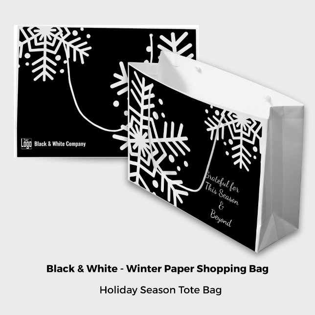 Grand Sac Cadeau Snowflake Black & White Motto Company Nom du logo (Snowflake Black & White Motto Company Logo Name Large Gift Bag)