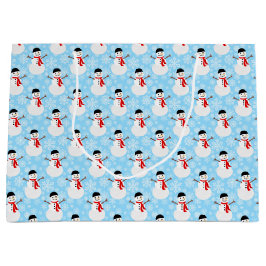 Grand Sac Cadeau Snowman d'hiver Cute Bleu Noël vacances