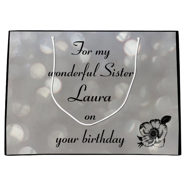Grand Sac Cadeau Soeur personnalisée Anniversaire (Devant)