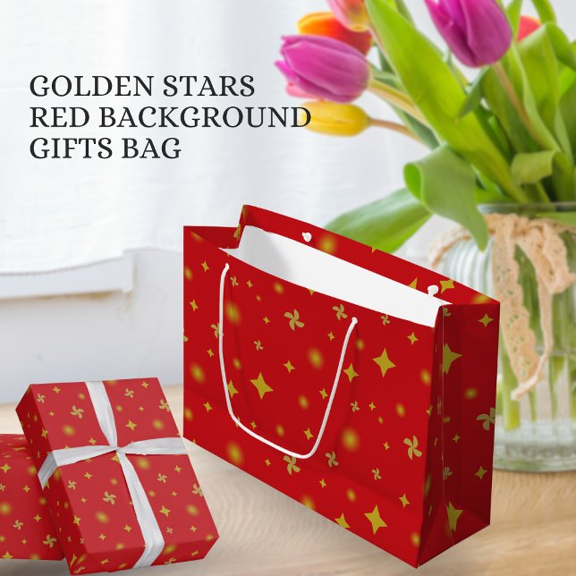 Grand Sac Cadeau Soft Glow Golden Stars & Floral Petals Pattern (Créateur téléchargé)