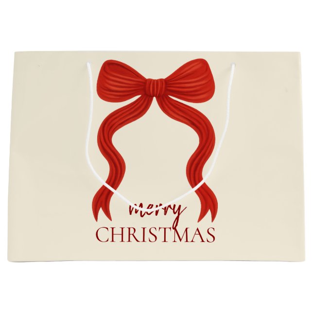 Grand Sac Cadeau Soirée de Noël Elegant Bow Rouge - (Devant)