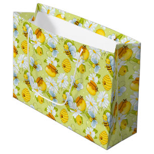 Grand Sac Cadeau Soirée motif d'abeille au miel carrelé