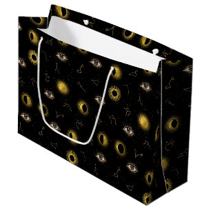 Grand Sac Cadeau Soleil céleste d'or noir et oeil zodiaque de la lu