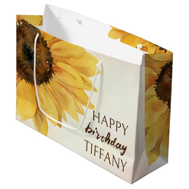 Grand Sac Cadeau Soleil d'anniversaire de tournesol (Devant Angle)