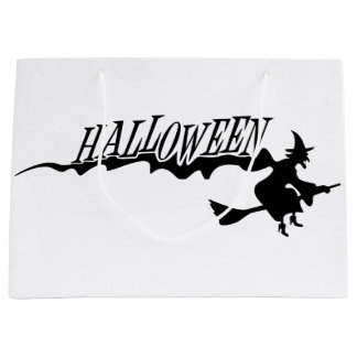 Grand Sac Cadeau Sorcière d'Halloween volant sur un balai