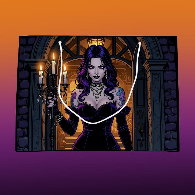 Grand Sac Cadeau Sorcière noire et violette avec Halloween Candelab (Créateur téléchargé)