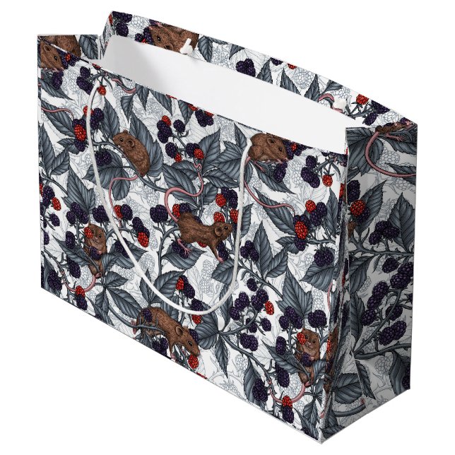 Grand Sac Cadeau Souris et mûres sur blanc (Dos Angle)