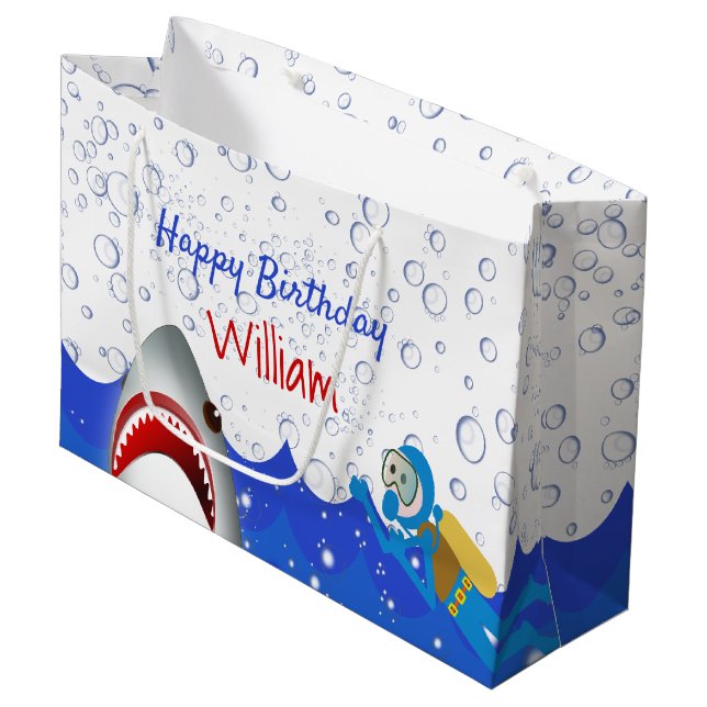 Grand Sac Cadeau Sous la mer requin anniversaire garçons (Devant Angle)
