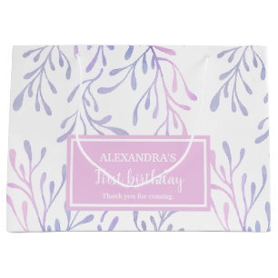 Grand Sac Cadeau Sous l'océan Rose & Violet Algues 1er Anniversaire