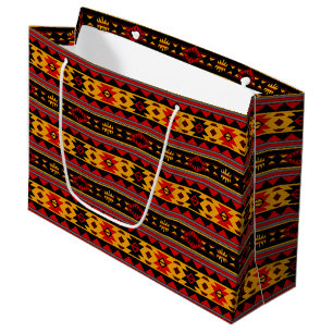 Grand Sac Cadeau Southwest Design Red Black Gold Tribal Motif