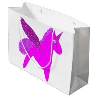 Grand Sac Cadeau Sparkly magenta unicorn glitter pegasus