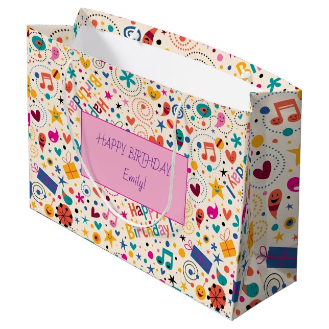 Grand Sac Cadeau Spectacle télé AMIS Birthday Watercolor rose girly (Dos Angle)