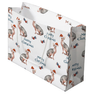 Grand Sac Cadeau Sphynx Chat sans cheveux Père Noël Casquette