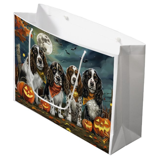 Grand Sac Cadeau Springer Spaniel Halloween Éffrayant (Devant Angle)