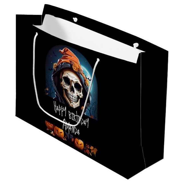 Grand Sac Cadeau Squelette déplaisant à Grinning Halloween Annivers (Devant Angle)