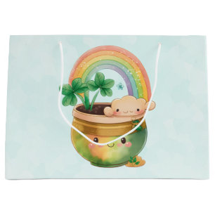 Grand Sac Cadeau St. Patrick's Day Whimsical Arc-en-ciel et trèfle