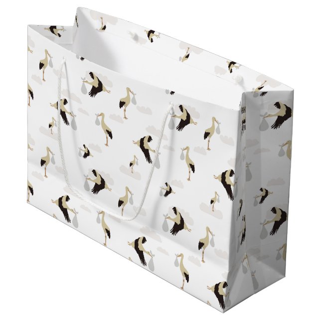 Grand Sac Cadeau Stork Nouveau-né bébé garçon fille Motif (Devant Angle)