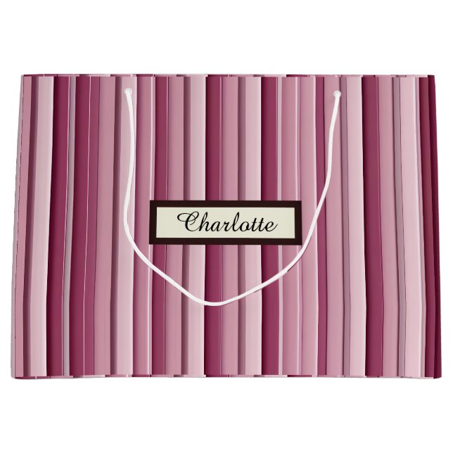 Grand Sac Cadeau Stripes verticales contemporaines de couleur rose (Devant)