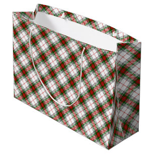 Grand Sac Cadeau Stuart / Stewart tartan blanc rouge vert plaid