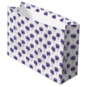 Grand Sac Cadeau Style de dessin abstrait de fleur violette
