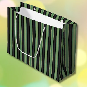 Grand Sac Cadeau Style Vintage Olive Sage Vert noir 3D rayé