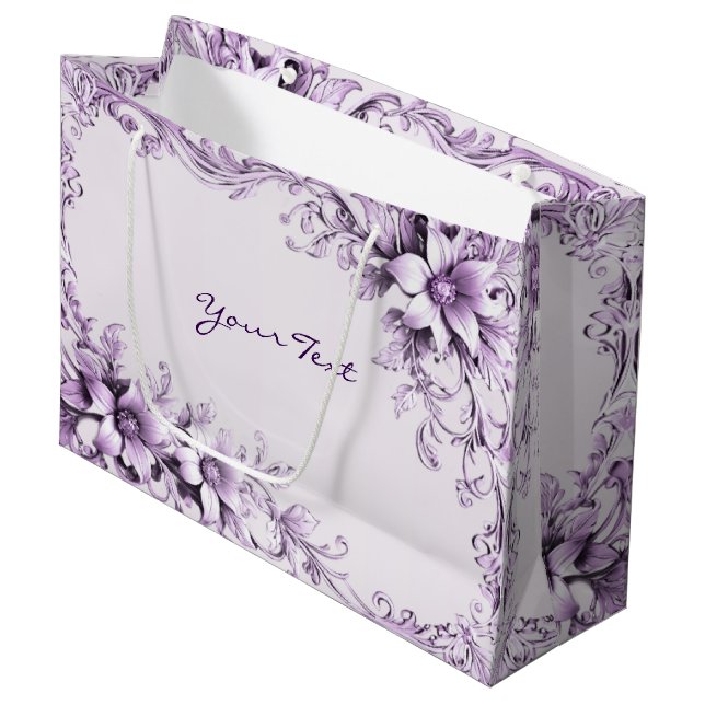 Grand Sac Cadeau Stylish Purple Flowers Gift Bag (Devant Angle)