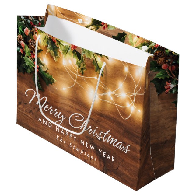 Grand Sac Cadeau Succursale Mistletoe Fêtes de Noël rustiques (Devant Angle)