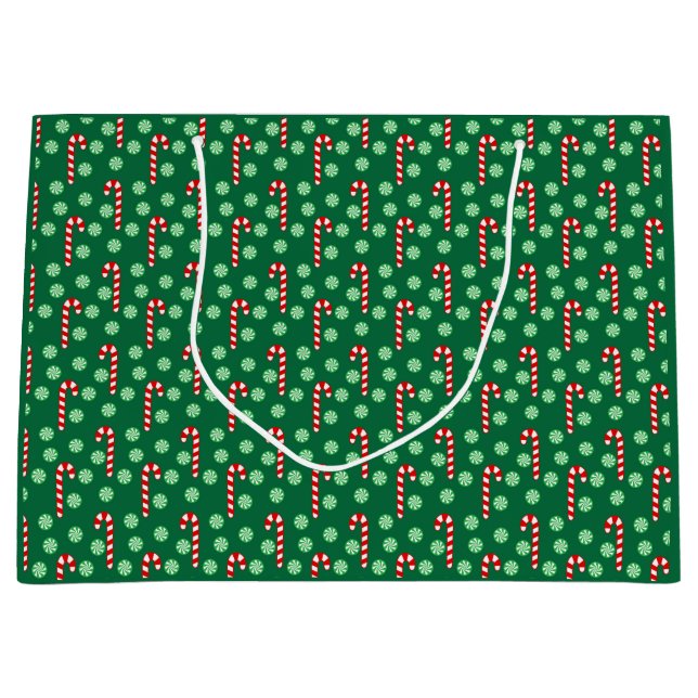 Grand Sac Cadeau Sucre de canne vert rouge Noël (Devant)