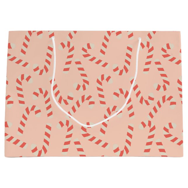 Grand Sac Cadeau Sucres de canne de Noël roses Peachy (Devant)