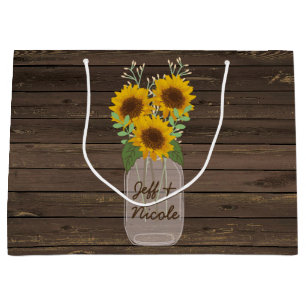 Grand Sac Cadeau Sunflower Country Wood Mason Jar Mariage