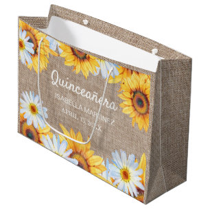 Grand Sac Cadeau Sunflowers White Daisy Burlap Quinceañera Nom