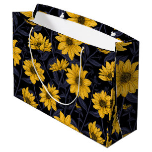 Grand Sac Cadeau Sunroot, tournesol sauvage en jaune et bleu
