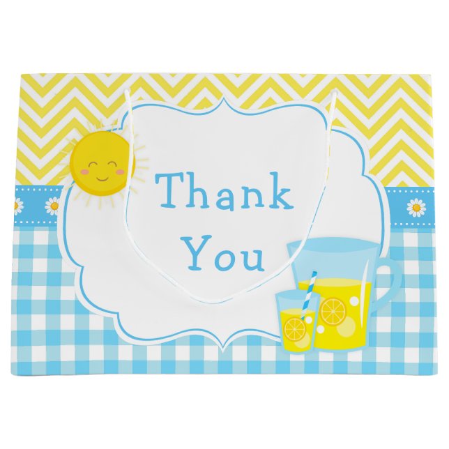 Grand Sac Cadeau Sunshine et Lemonade Baby shower bleu et jaune (Devant)
