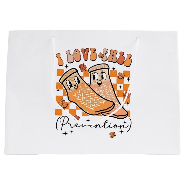Grand Sac Cadeau Super Retro I Love Fall Prevention Drôle (Devant)