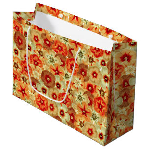 Grand Sac Cadeau Super Retro Orange Hippie Fleurs Motif