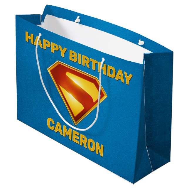 Grand Sac Cadeau Superman Bouclier Doré Brillance (Dos Angle)