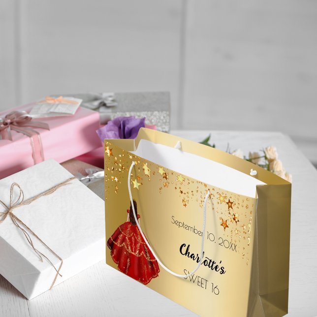 Grand Sac Cadeau Sweet 16 étoiles d'or rouge robe tiara (Créateur téléchargé)