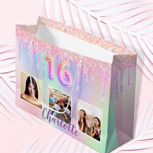 Grand Sac Cadeau Sweet 16 gouttes de parties scintillant arc-en-cie (Créateur téléchargé)