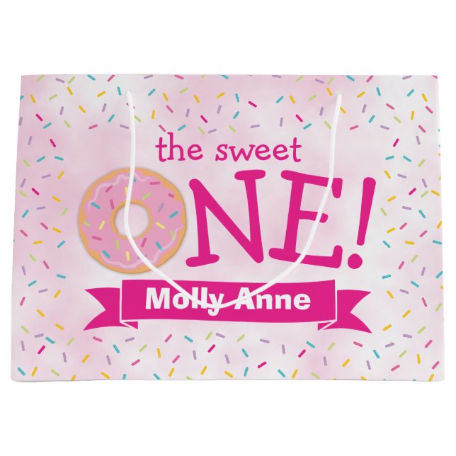 Grand Sac Cadeau Sweet ONE Donut arrose 1er anniversaire fille (Devant)