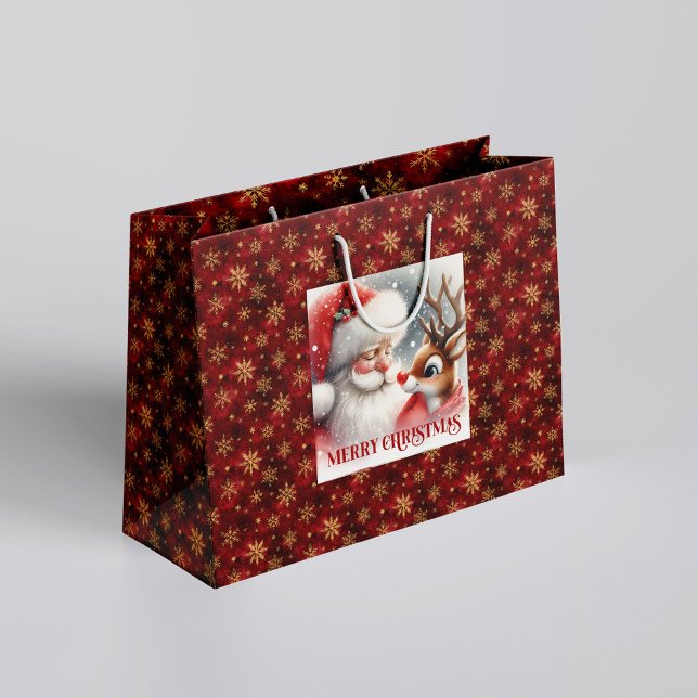 Grand Sac Cadeau Sweet Santa Claus Rudolph Winter Holiday Gift Bag (Sweet Santa Claus Rudolph Winter Holiday Gift Bag)