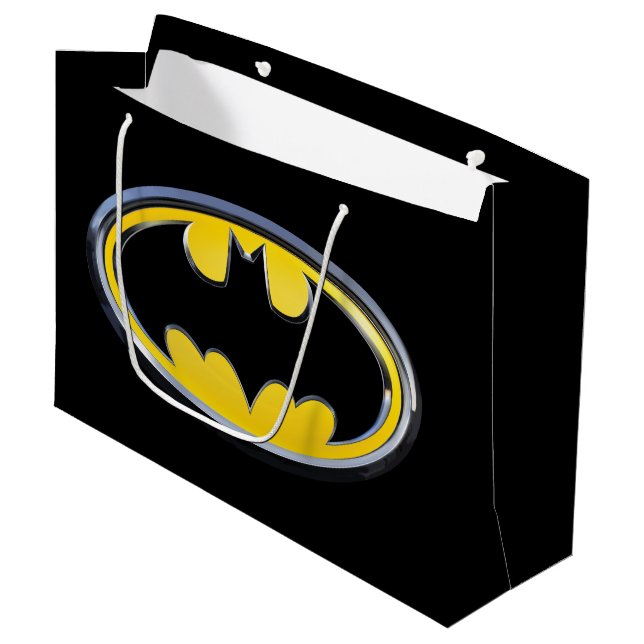 Grand Sac Cadeau Symbole Batman | Logo classique (Devant Angle)