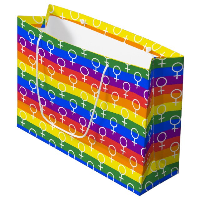 Grand Sac Cadeau Symbole féminin Motif arc-en-ciel (Devant Angle)