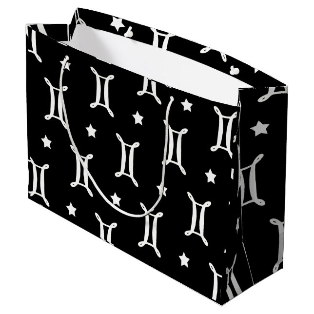 Grand Sac Cadeau SYMBOLE Zodiaque Gemini et Motif d'étoiles (Dos Angle)