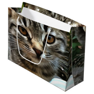 Grand Sac Cadeau Tabby Cat Kitten Faire contact visuel