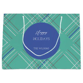 Grand Sac Cadeau Tartan bleu vert urbain personnalisé