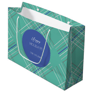 Grand Sac Cadeau Tartan bleu vert urbain personnalisé