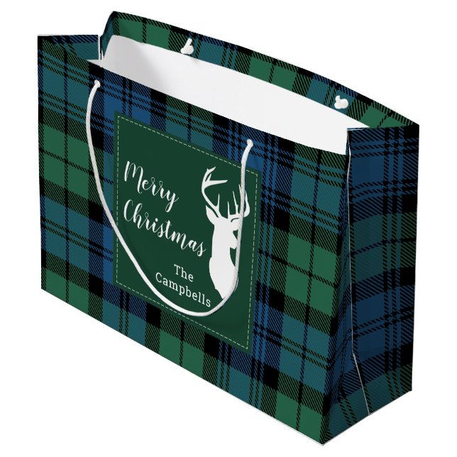 Grand Sac Cadeau Tartan Christmas Clan Campbell Personnalisé Plaid (Dos Angle)