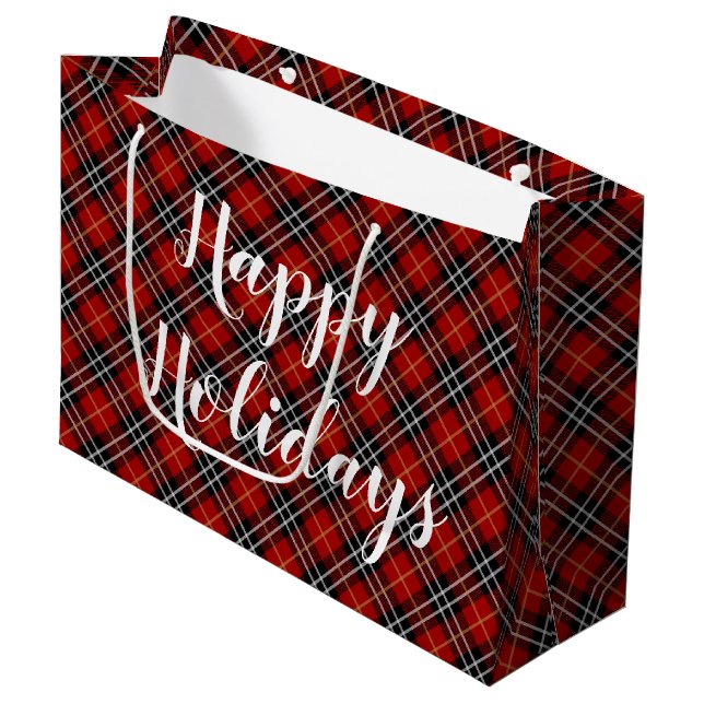 Grand Sac Cadeau Tartan écossais rouge et noir (Devant Angle)