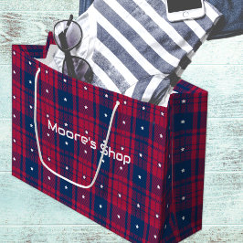 Grand Sac Cadeau Tartan - Patriotique - Étoiles Rouges Bleues Blanc